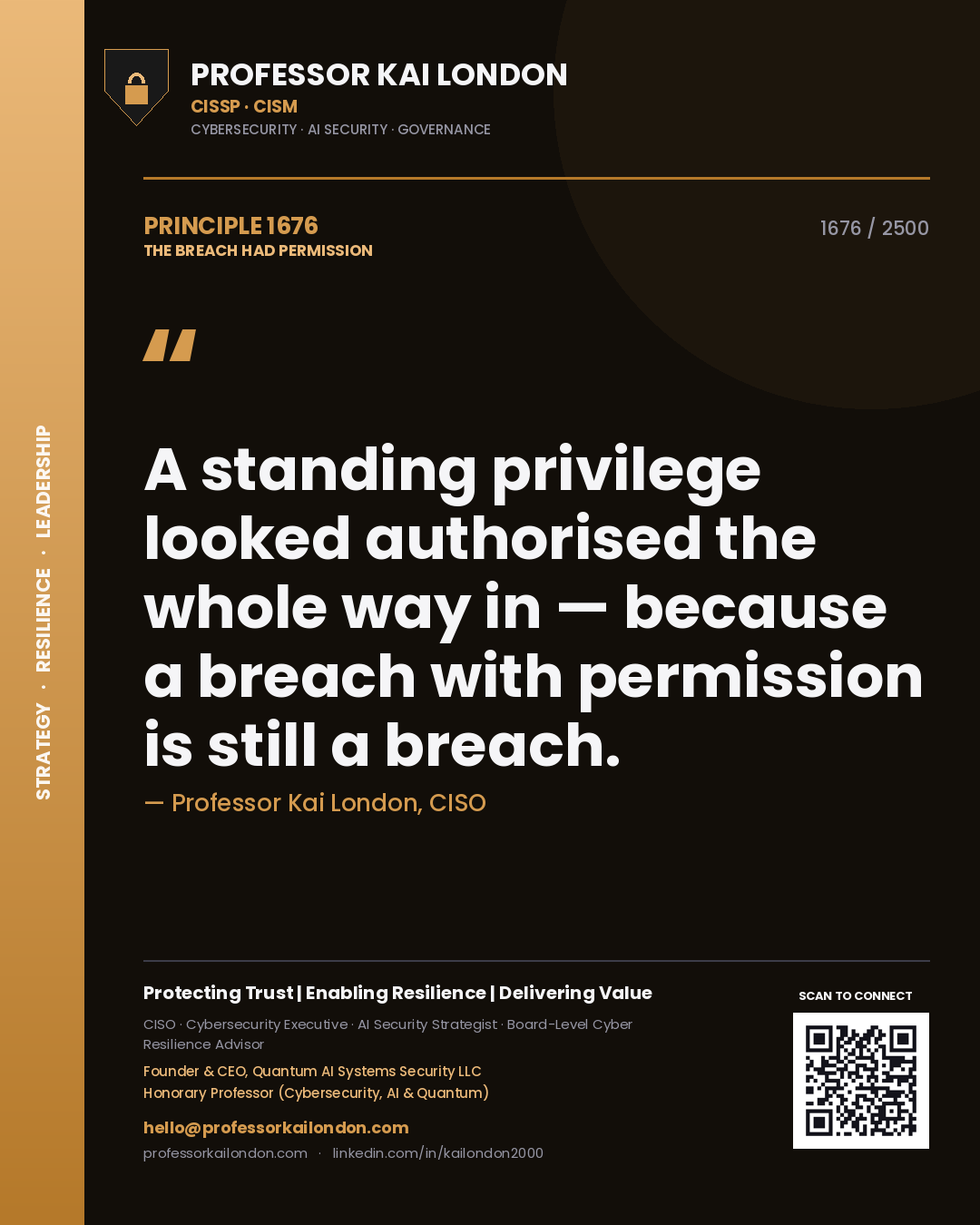 Professor Kai London principle 1676: A standing privilege looked authorised the whole way in — because a breach with permission is still a breach.