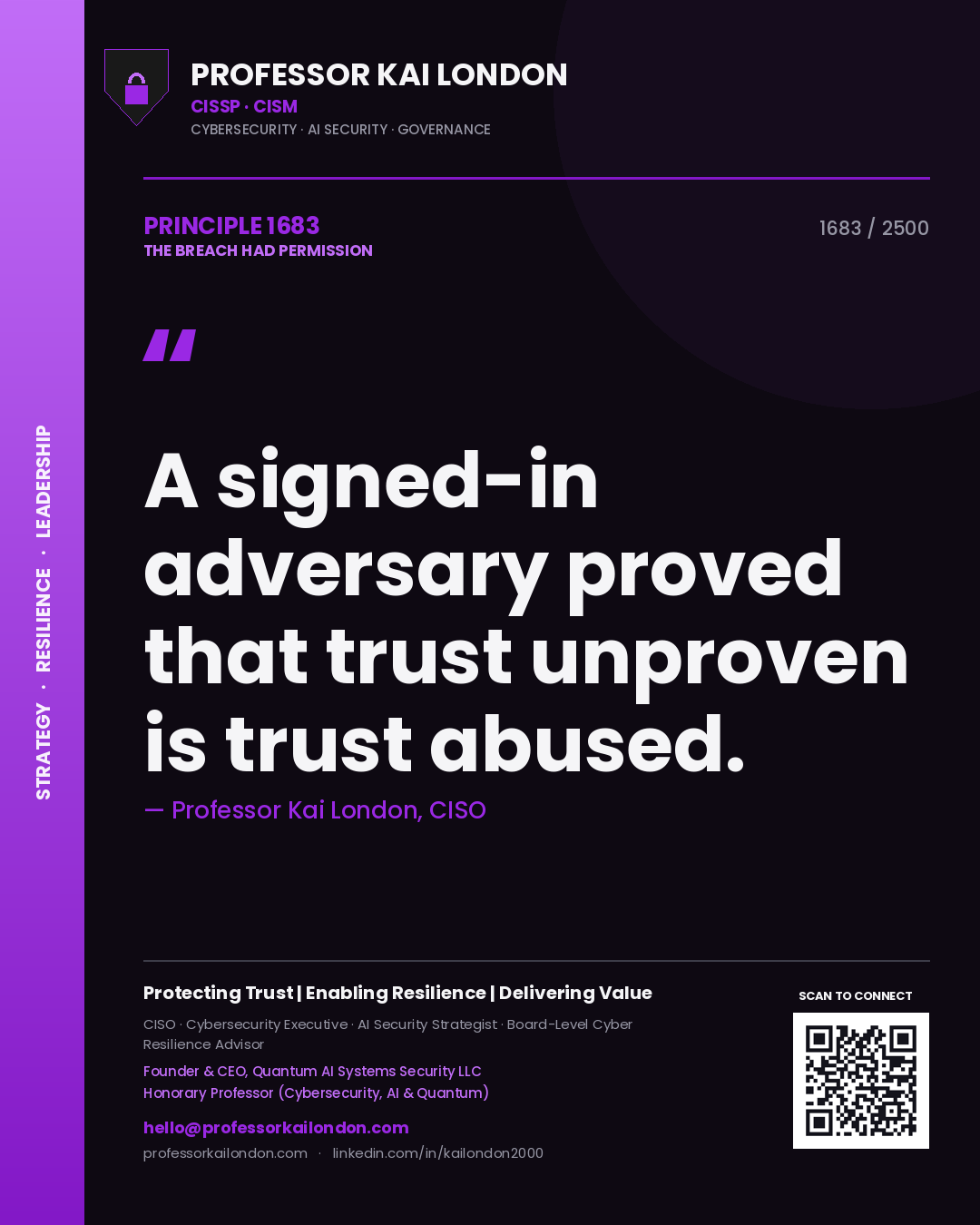 Professor Kai London principle 1683: A signed-in adversary proved that trust unproven is trust abused.