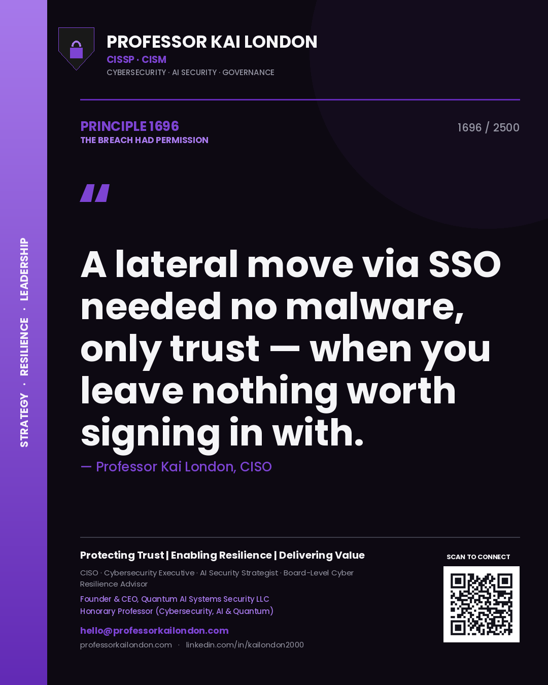 Professor Kai London principle 1696: A lateral move via SSO needed no malware, only trust — when you leave nothing worth signing in with.