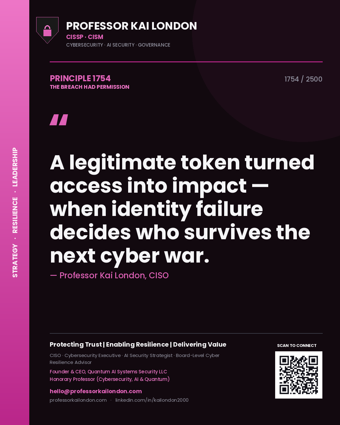 Professor Kai London principle 1754: A legitimate token turned access into impact — when identity failure decides who survives the next cyber war.