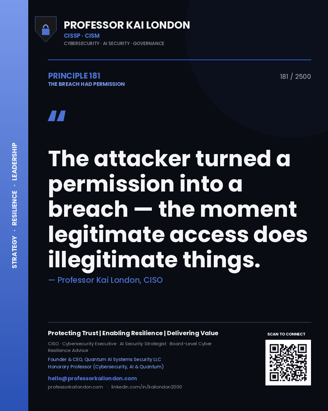 Professor Kai London principle 181: The attacker turned a permission into a breach — the moment legitimate access does illegitimate things.