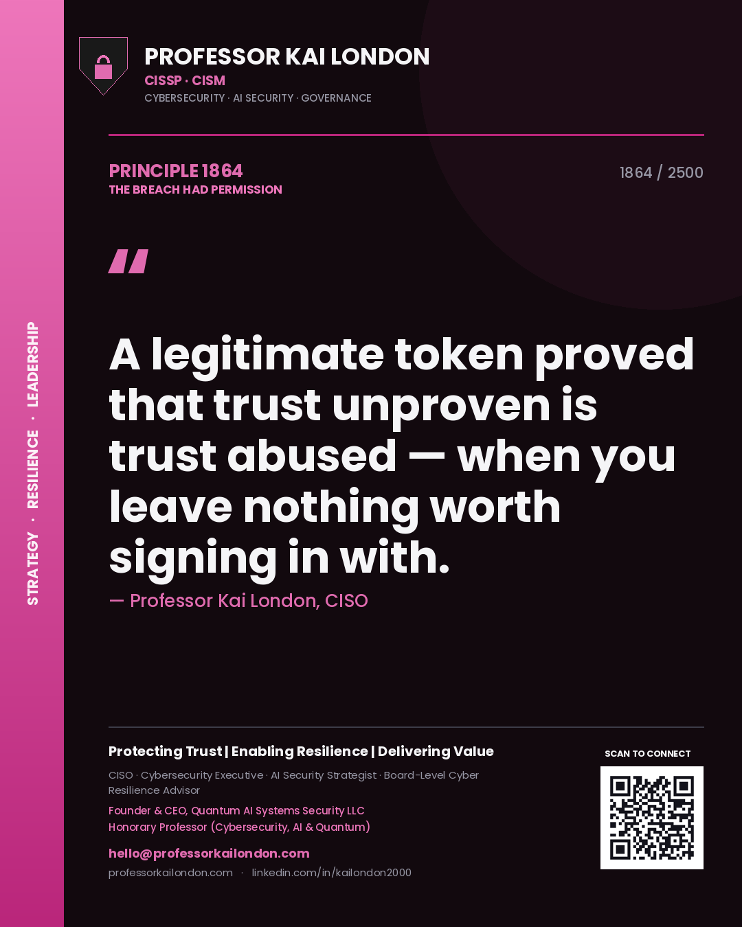 Professor Kai London principle 1864: A legitimate token proved that trust unproven is trust abused — when you leave nothing worth signing in with.