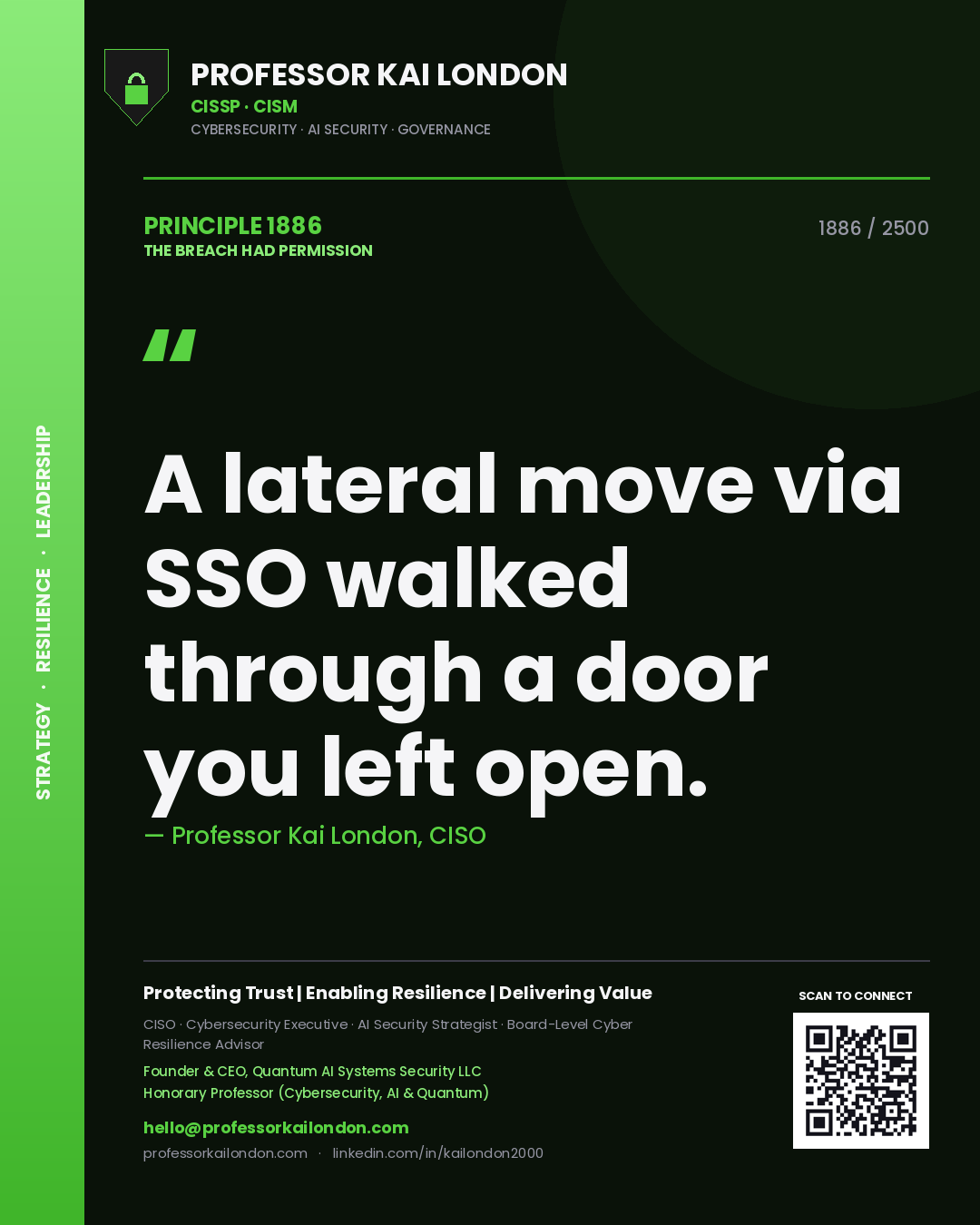 Professor Kai London principle 1886: A lateral move via SSO walked through a door you left open.