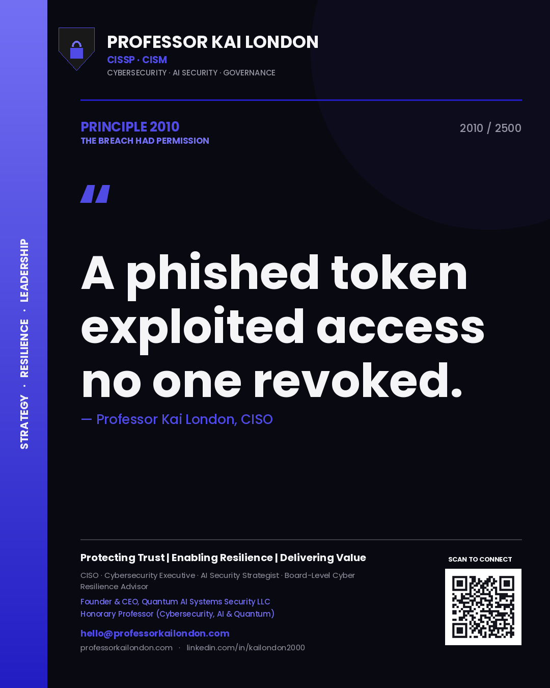 Professor Kai London principle 2010: A phished token exploited access no one revoked.