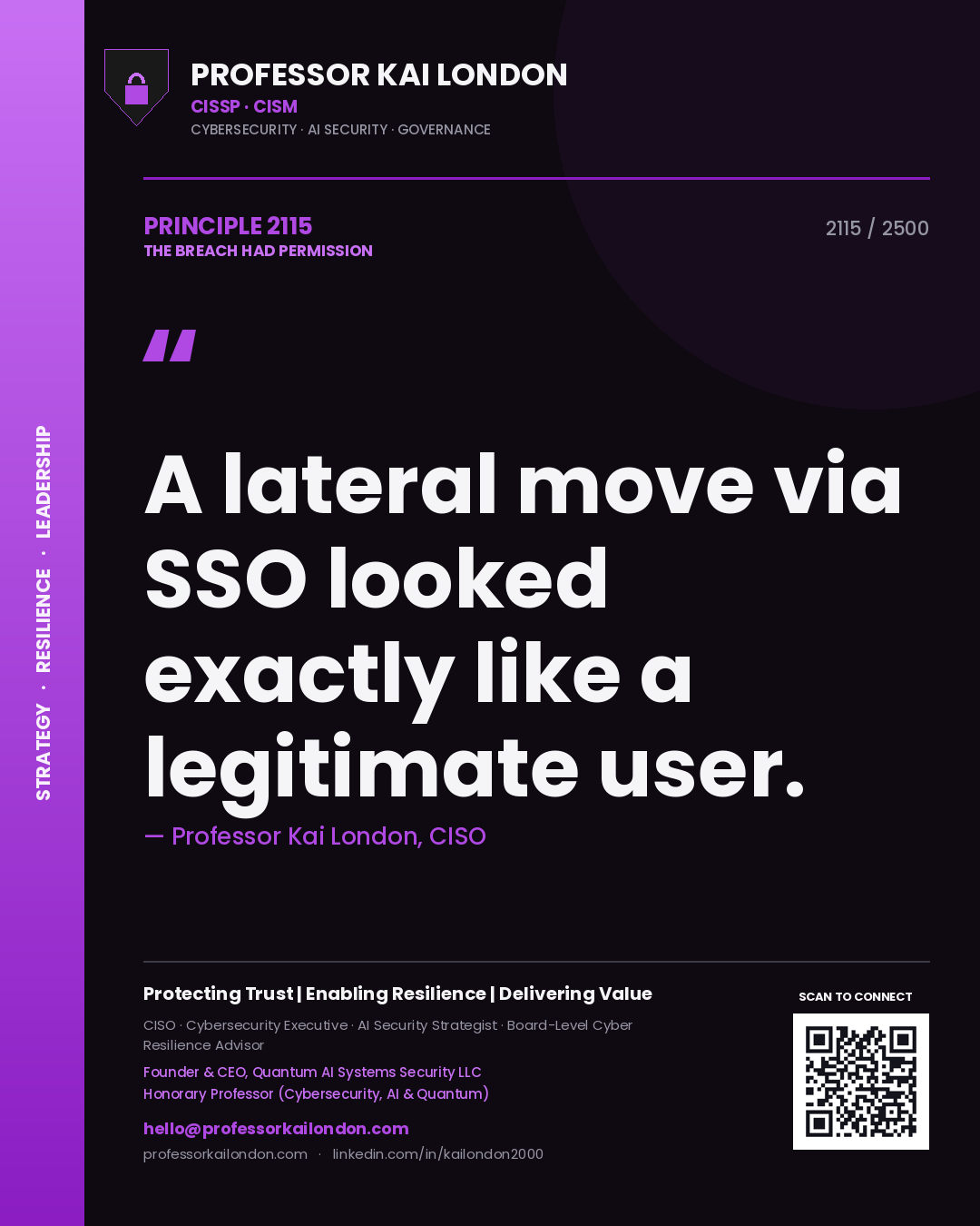 Professor Kai London principle 2115: A lateral move via SSO looked exactly like a legitimate user.