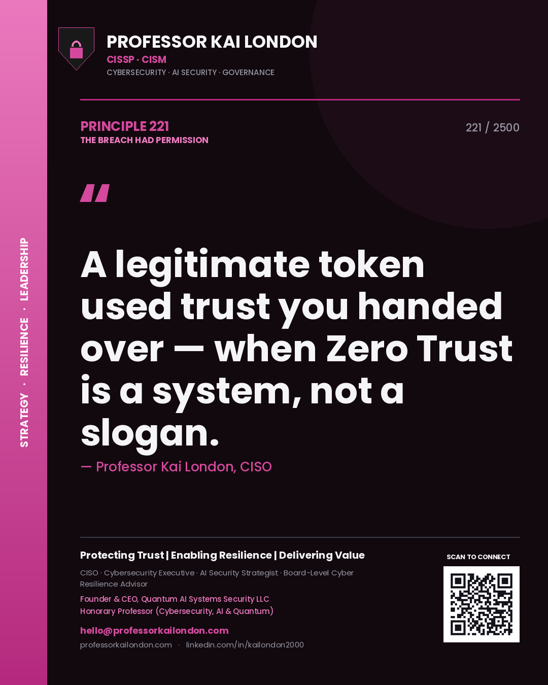 Professor Kai London principle 221: A legitimate token used trust you handed over — when Zero Trust is a system, not a slogan.
