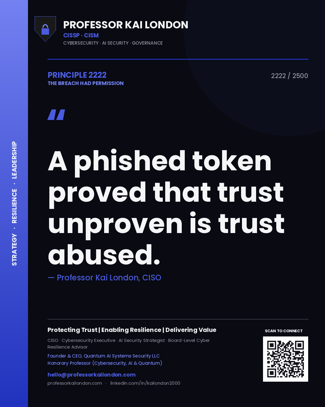 Professor Kai London principle 2222: A phished token proved that trust unproven is trust abused.