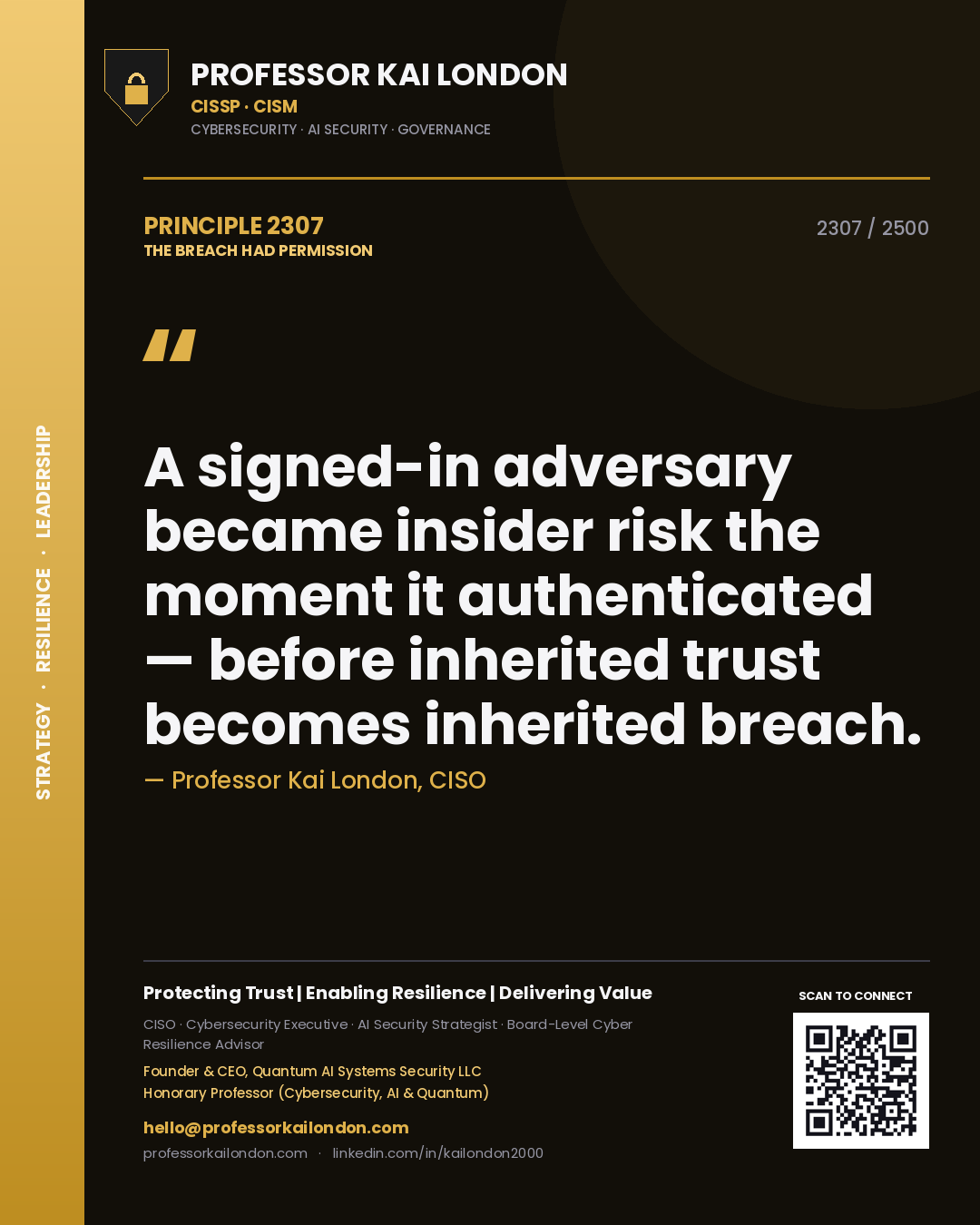 Professor Kai London principle 2307: A signed-in adversary became insider risk the moment it authenticated — before inherited trust becomes inherited breach.