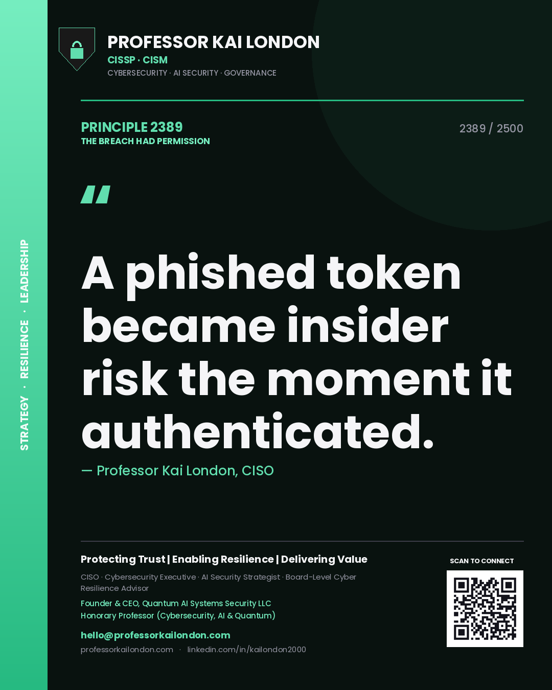 Professor Kai London principle 2389: A phished token became insider risk the moment it authenticated.