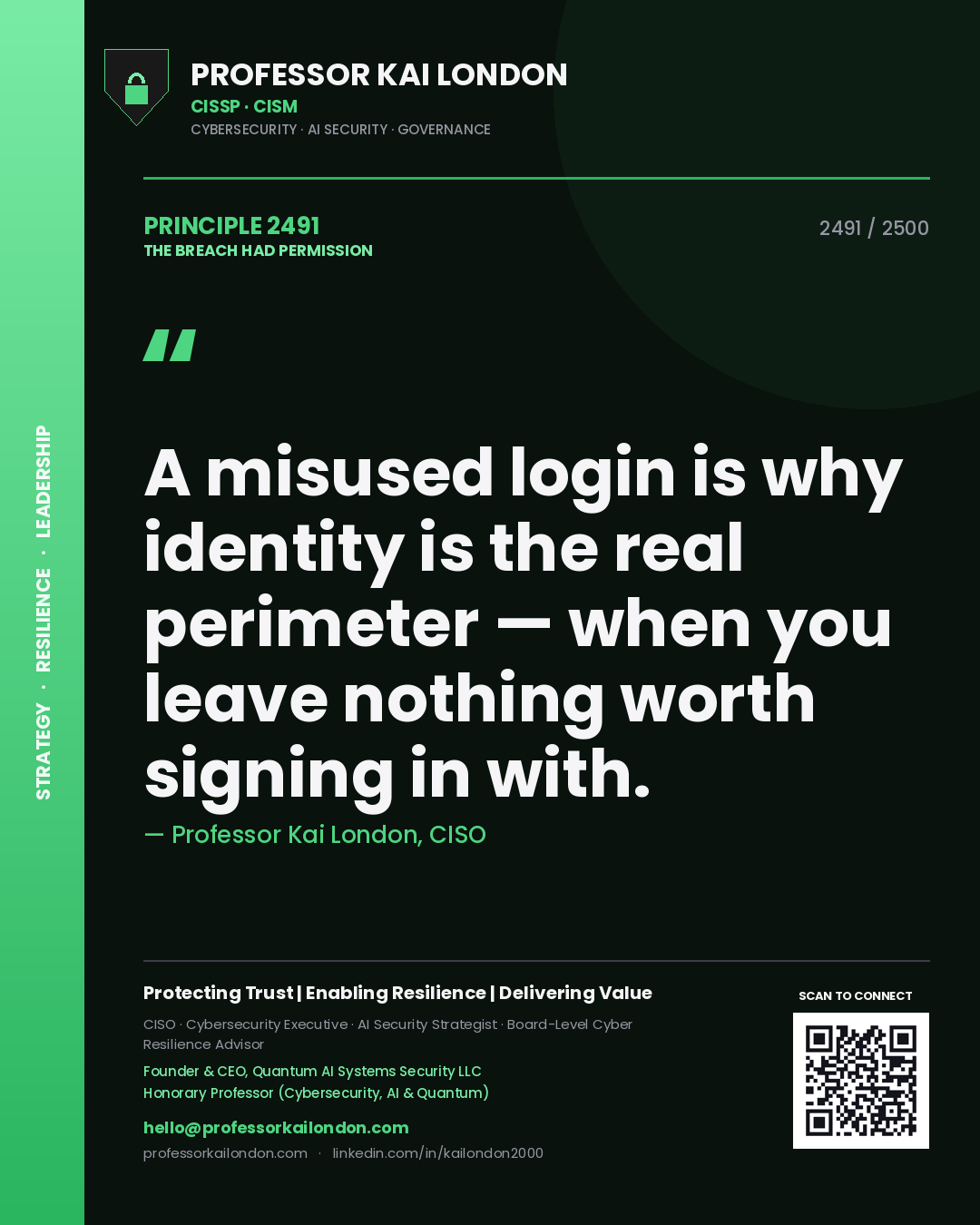 Professor Kai London principle 2491: A misused login is why identity is the real perimeter — when you leave nothing worth signing in with.