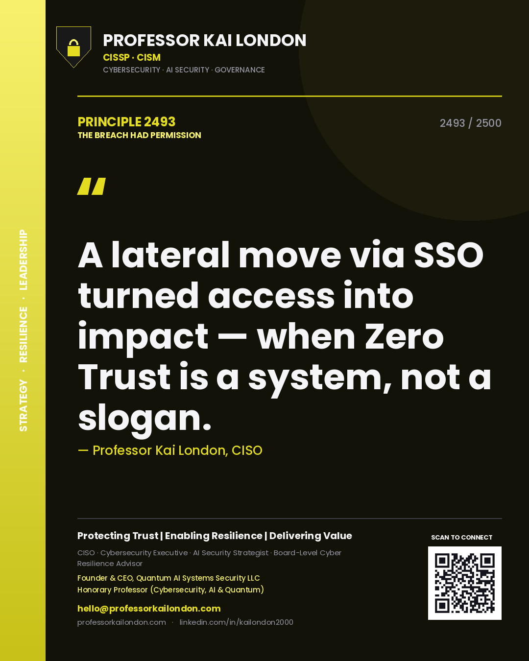 Professor Kai London principle 2493: A lateral move via SSO turned access into impact — when Zero Trust is a system, not a slogan.