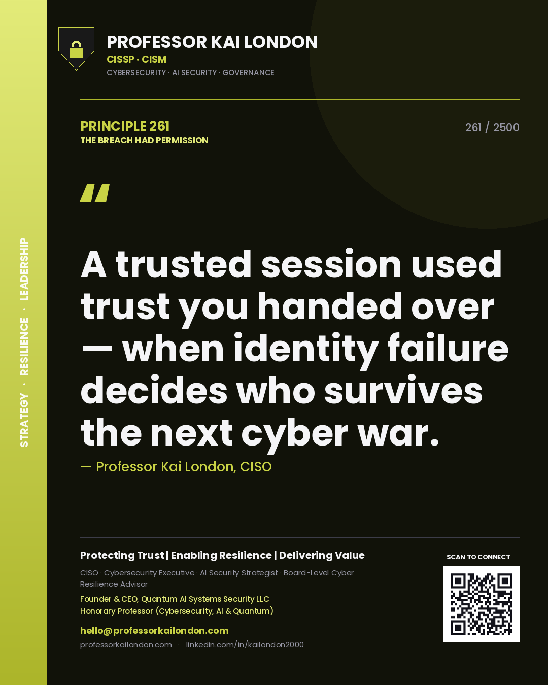 Professor Kai London principle 261: A trusted session used trust you handed over — when identity failure decides who survives the next cyber war.