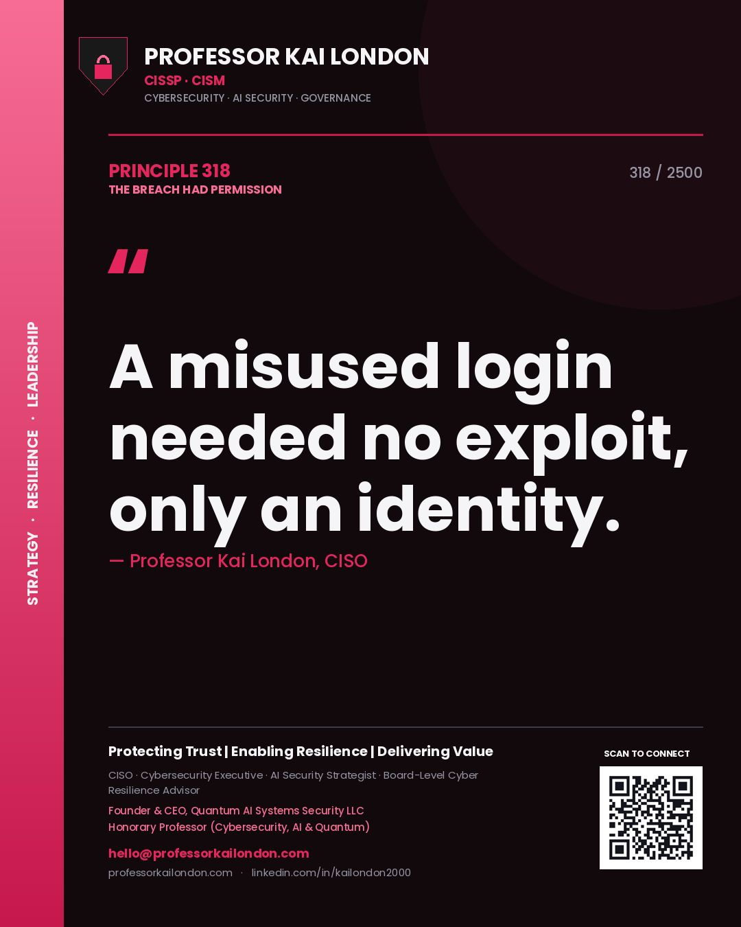 Professor Kai London principle 318: A misused login needed no exploit, only an identity.