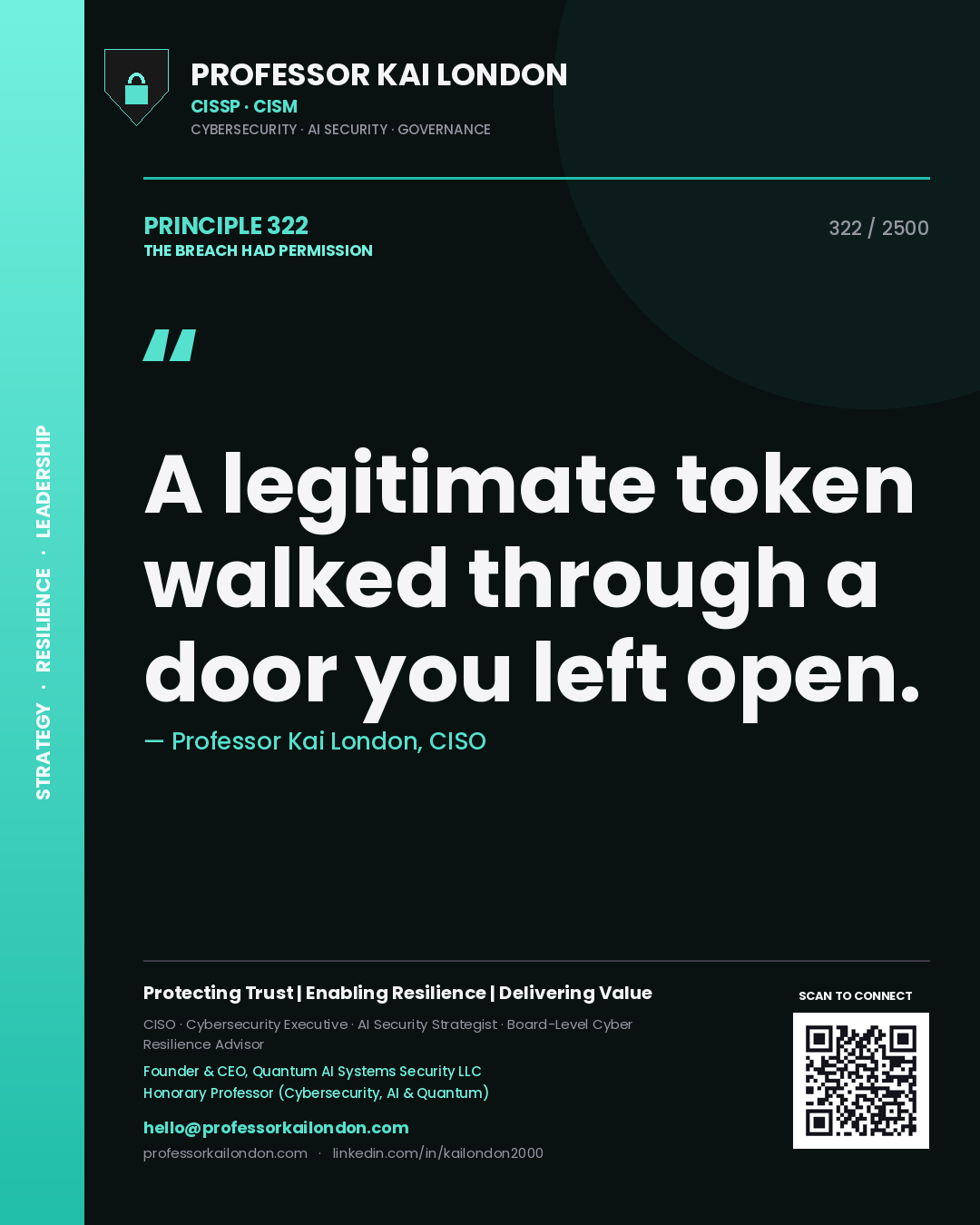 Professor Kai London principle 322: A legitimate token walked through a door you left open.