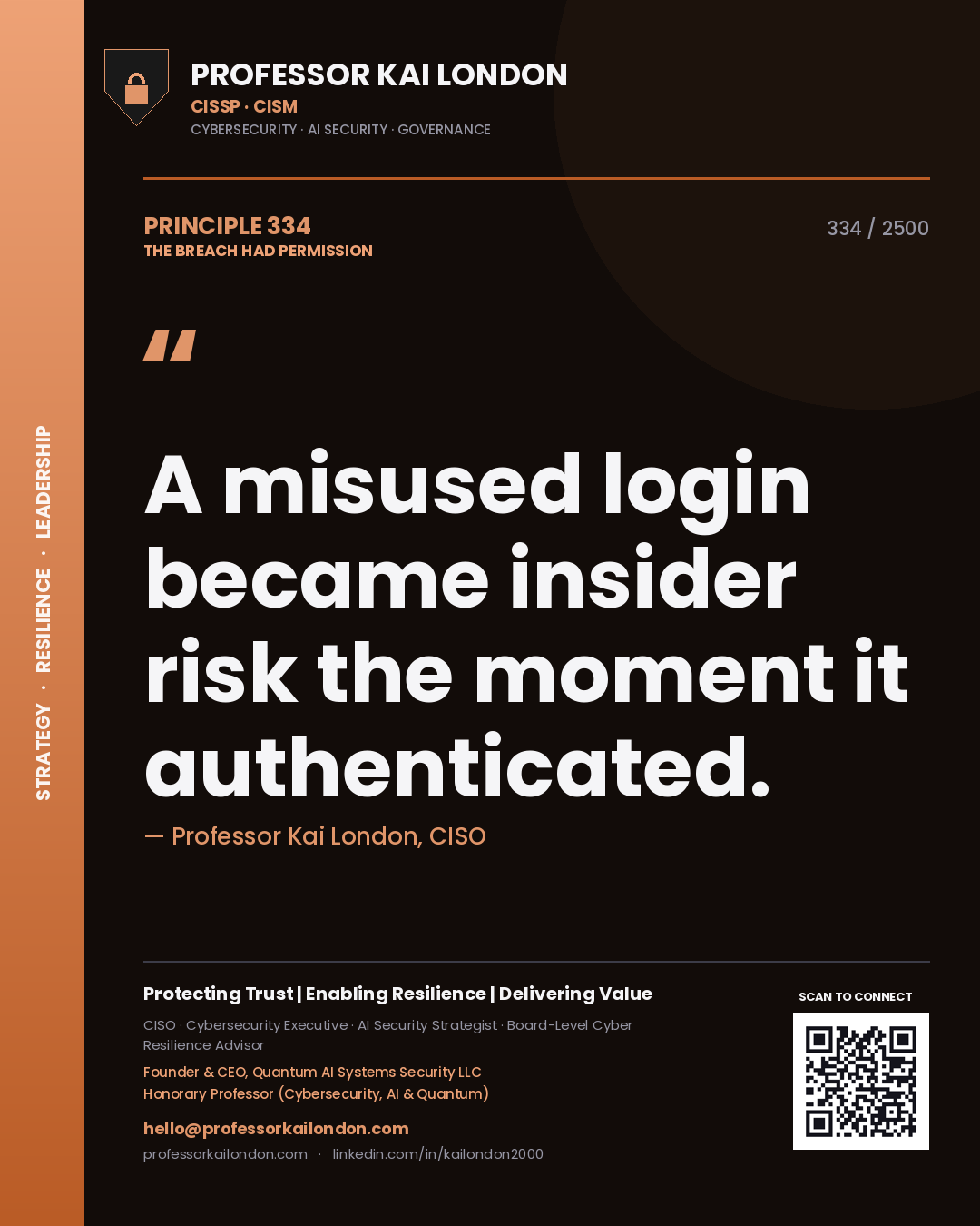 Professor Kai London principle 334: A misused login became insider risk the moment it authenticated.