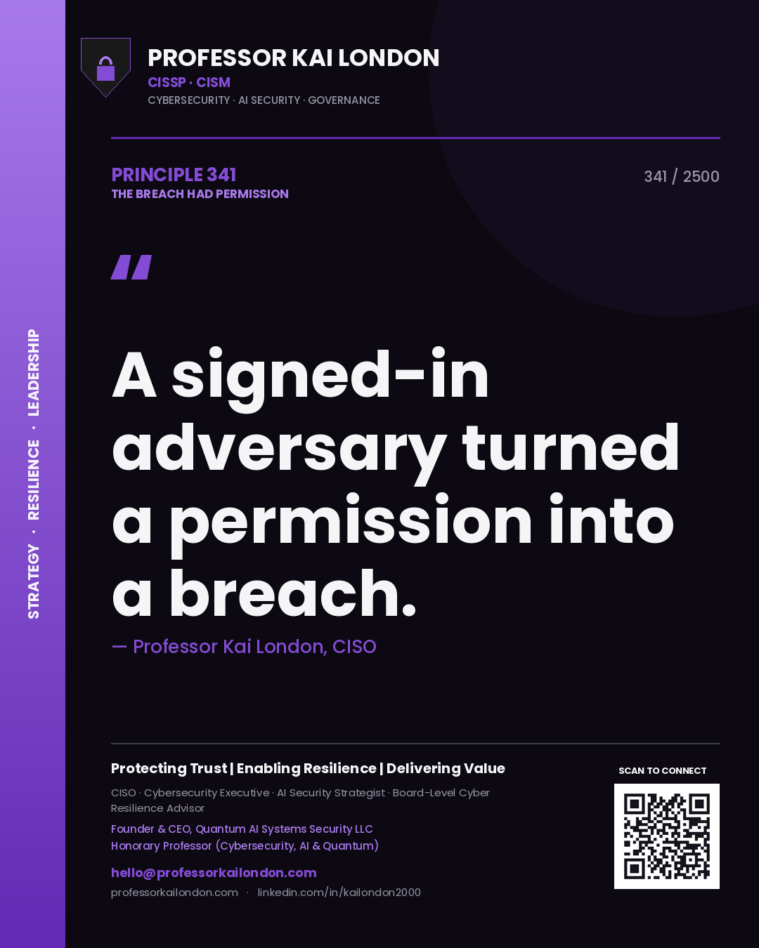 Professor Kai London principle 341: A signed-in adversary turned a permission into a breach.