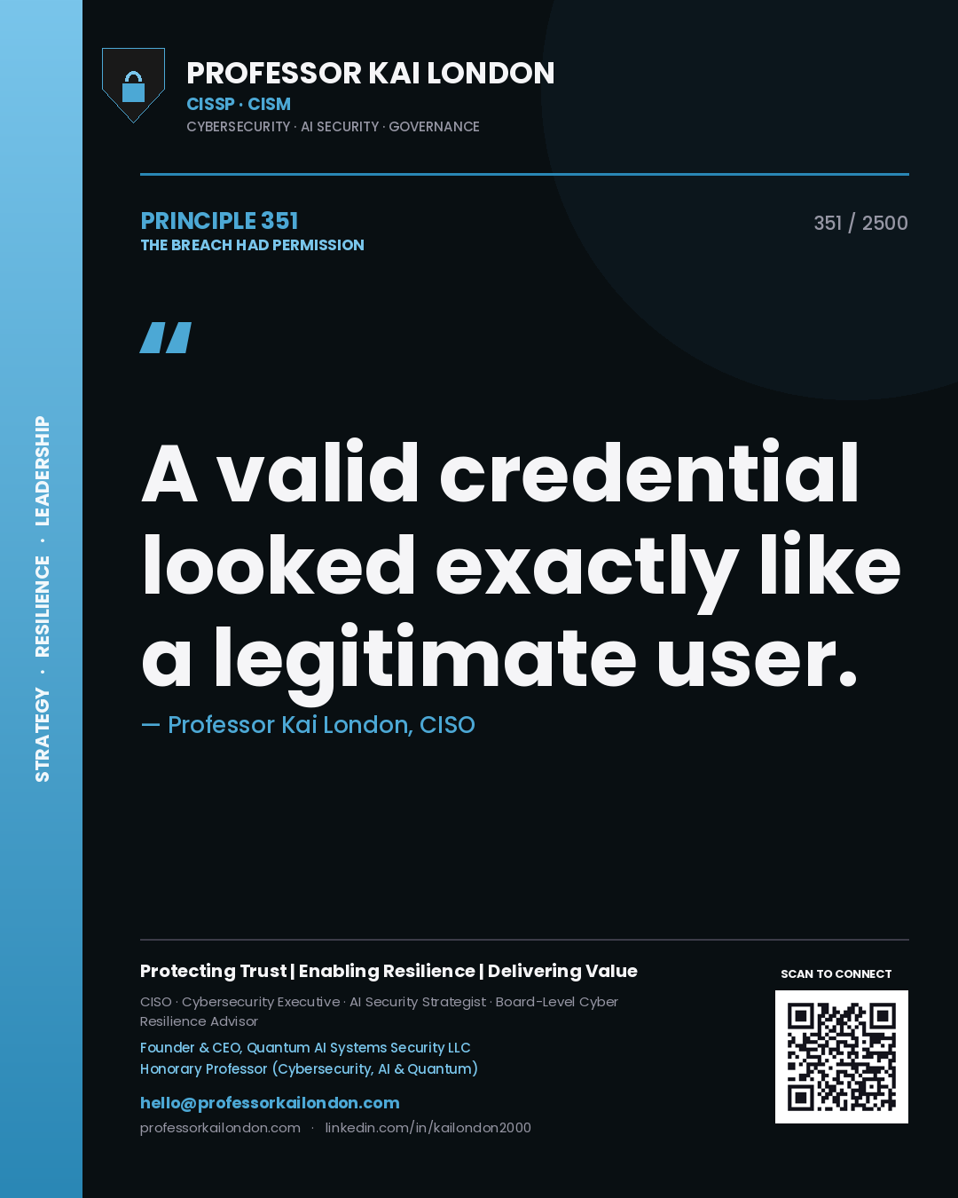Professor Kai London principle 351: A valid credential looked exactly like a legitimate user.