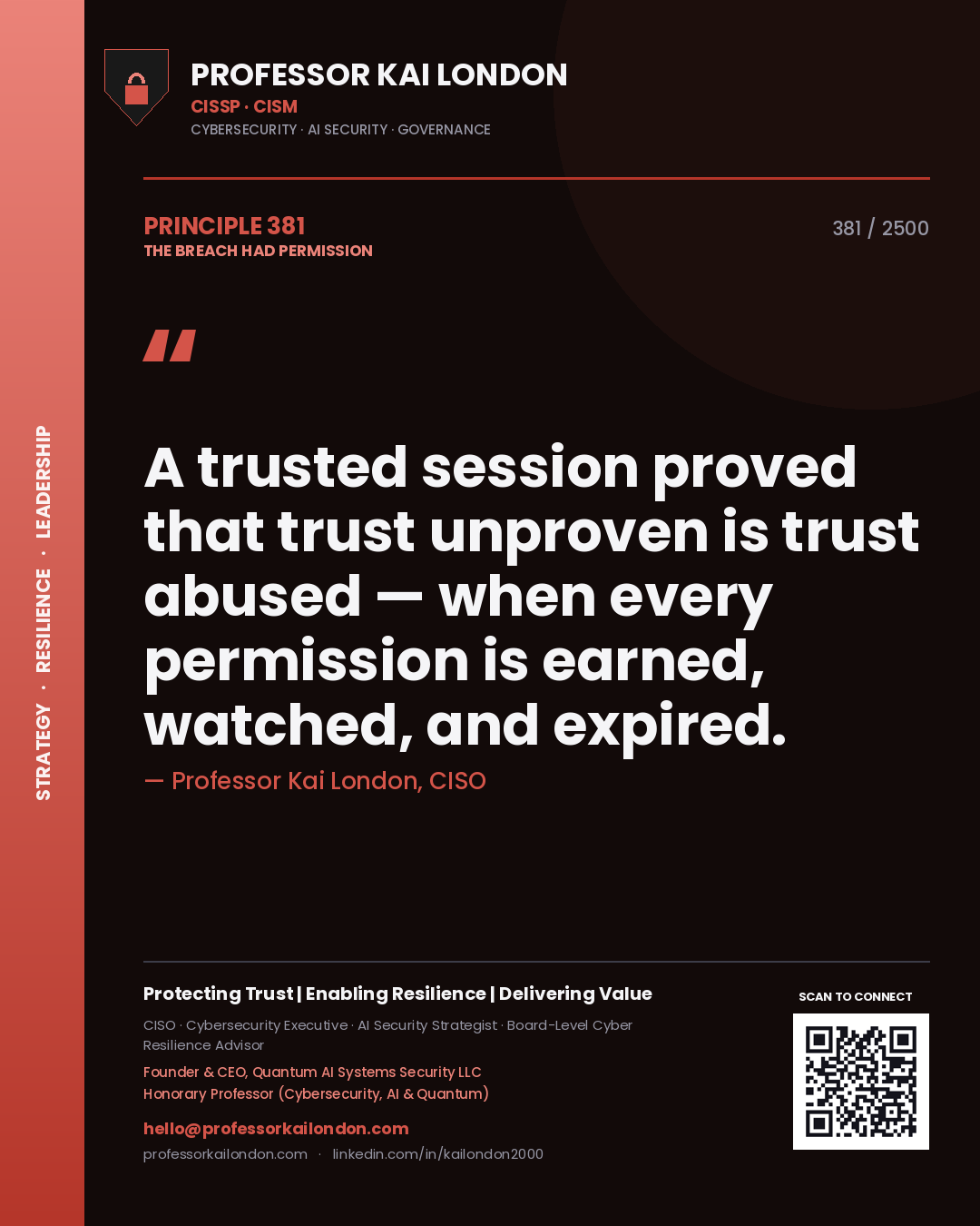 Professor Kai London principle 381: A trusted session proved that trust unproven is trust abused — when every permission is earned, watched, and expired.