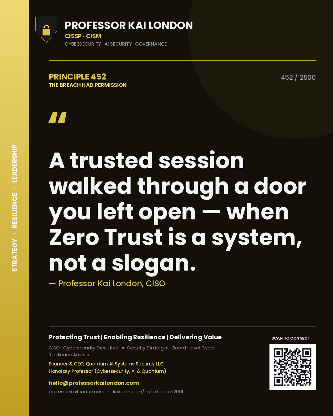 Professor Kai London principle 452: A trusted session walked through a door you left open — when Zero Trust is a system, not a slogan.