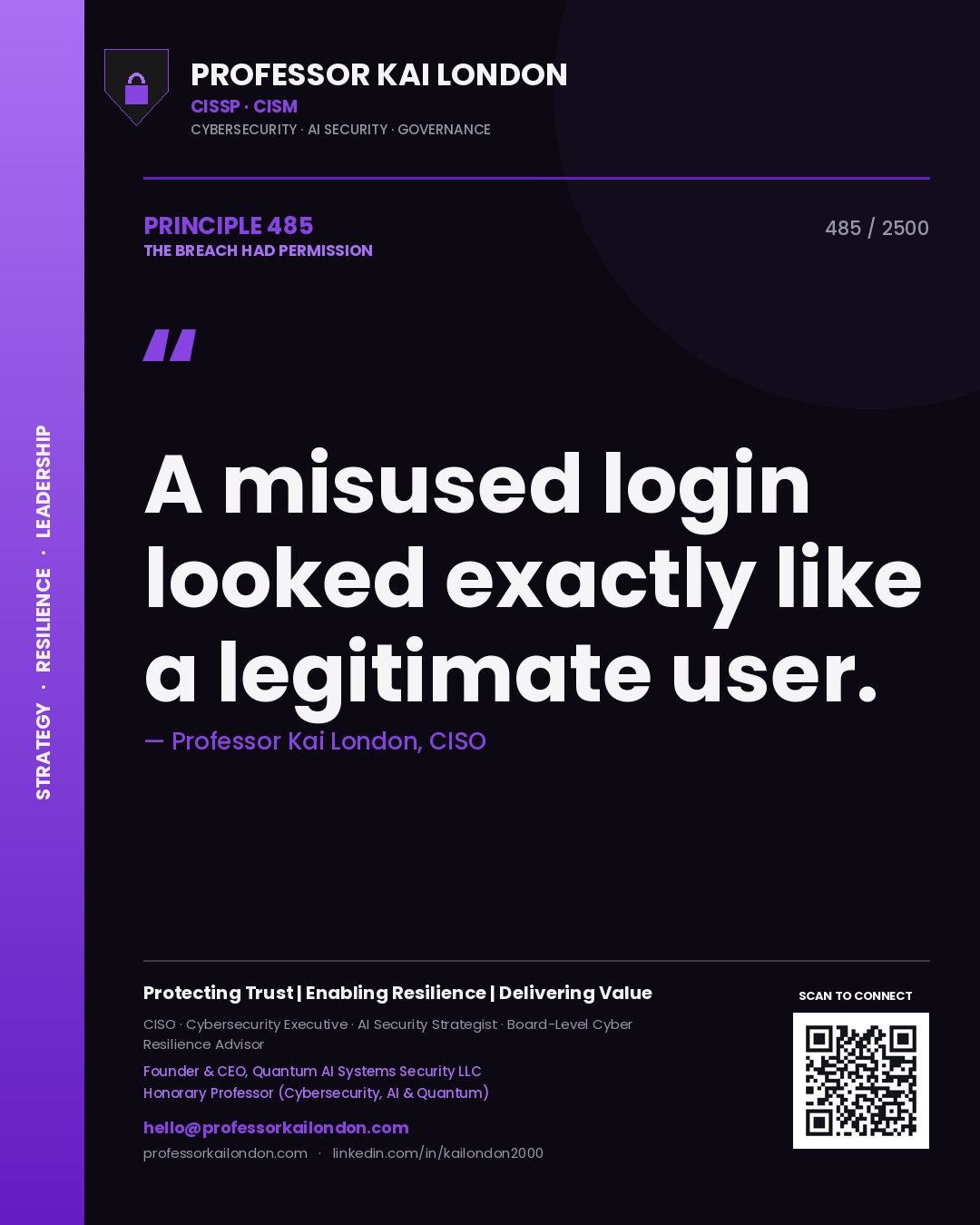 Professor Kai London principle 485: A misused login looked exactly like a legitimate user.