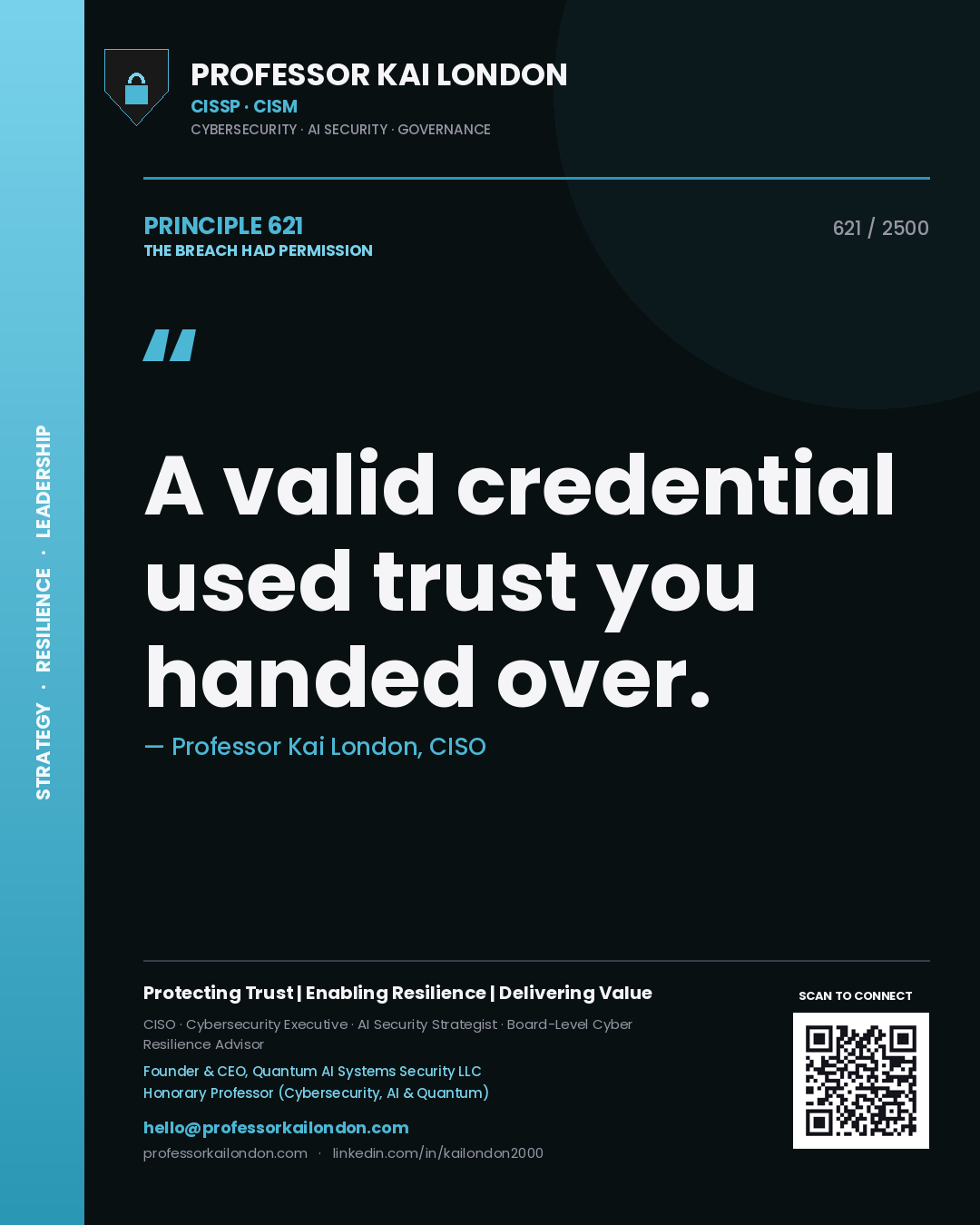 Professor Kai London principle 621: A valid credential used trust you handed over.