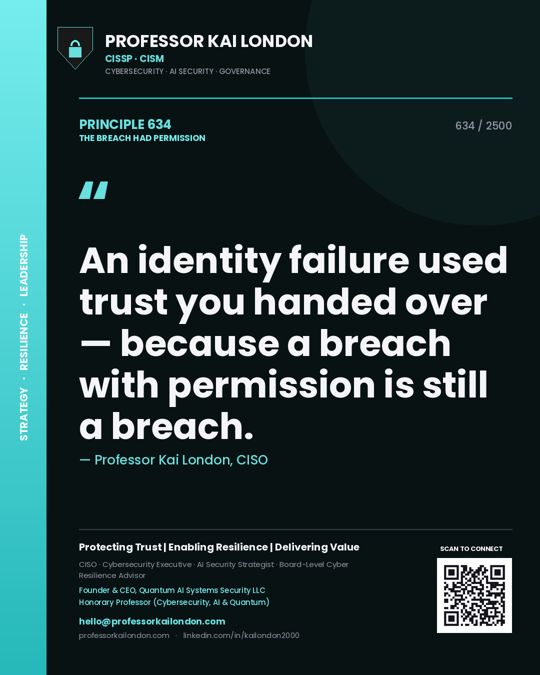 Professor Kai London principle 634: An identity failure used trust you handed over — because a breach with permission is still a breach.