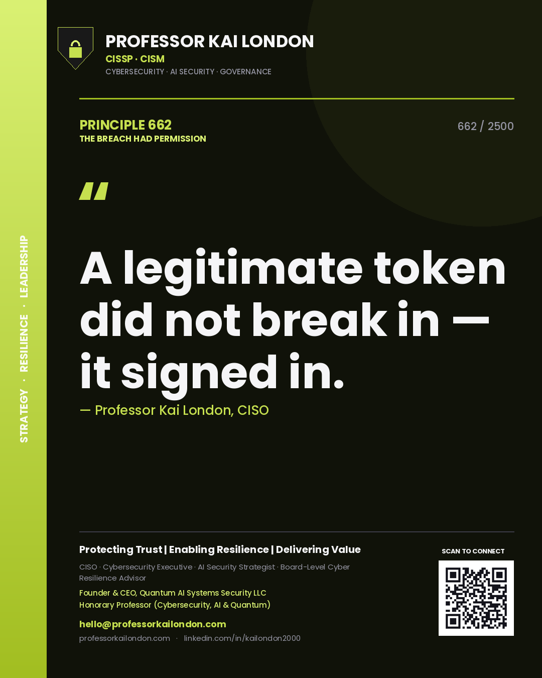 Professor Kai London principle 662: A legitimate token did not break in — it signed in.