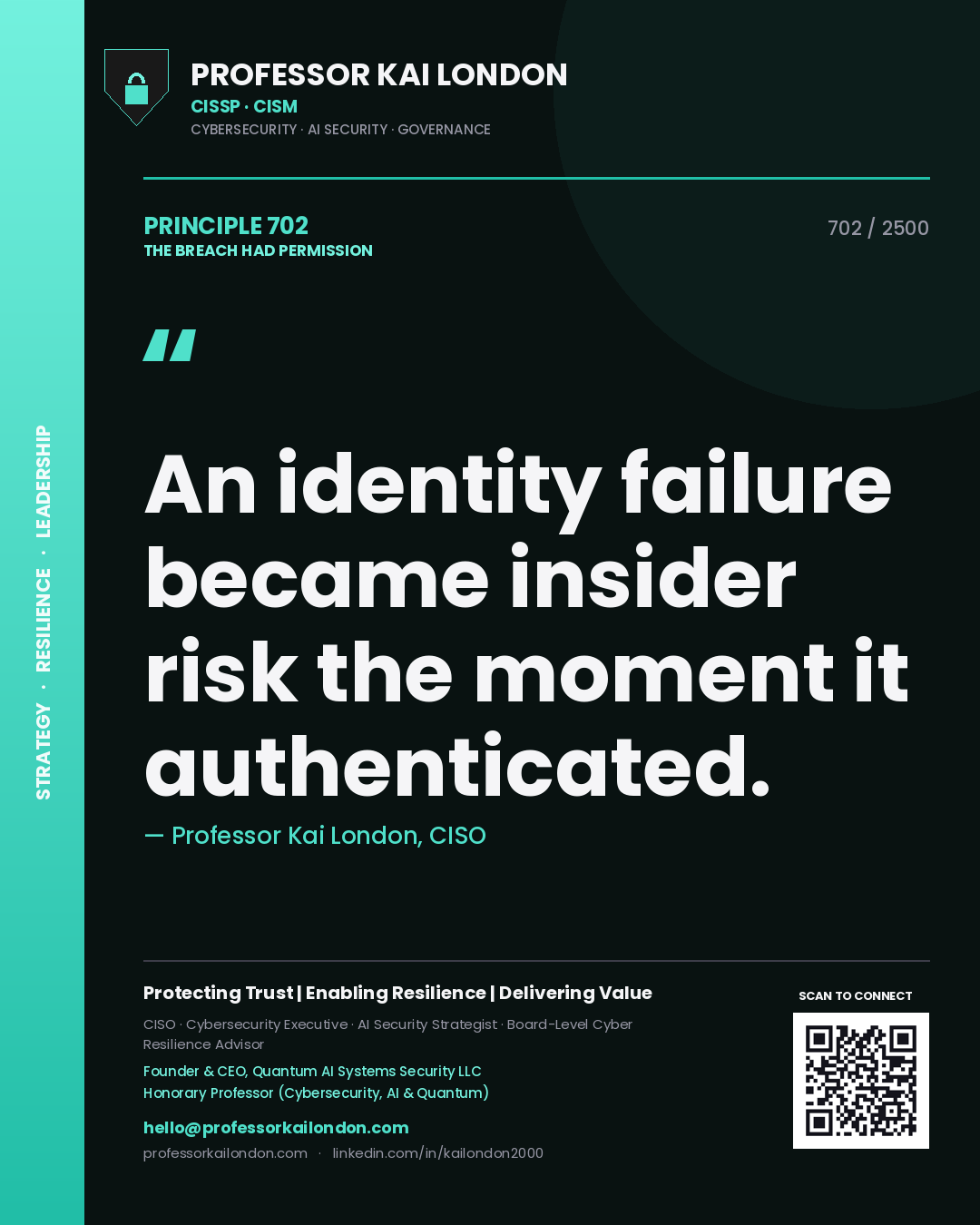 Professor Kai London principle 702: An identity failure became insider risk the moment it authenticated.