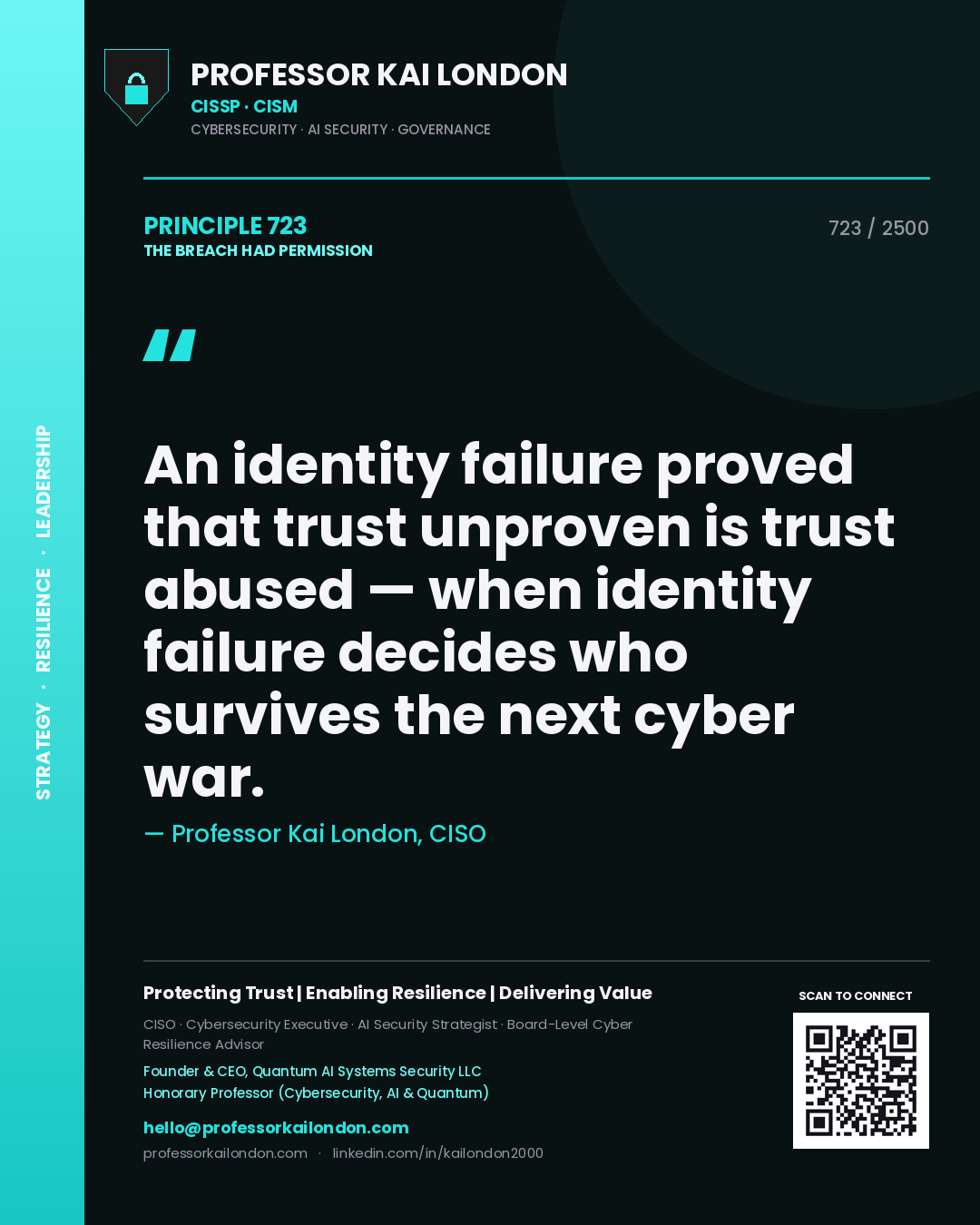 Professor Kai London principle 723: An identity failure proved that trust unproven is trust abused — when identity failure decides who survives the next cyber war.
