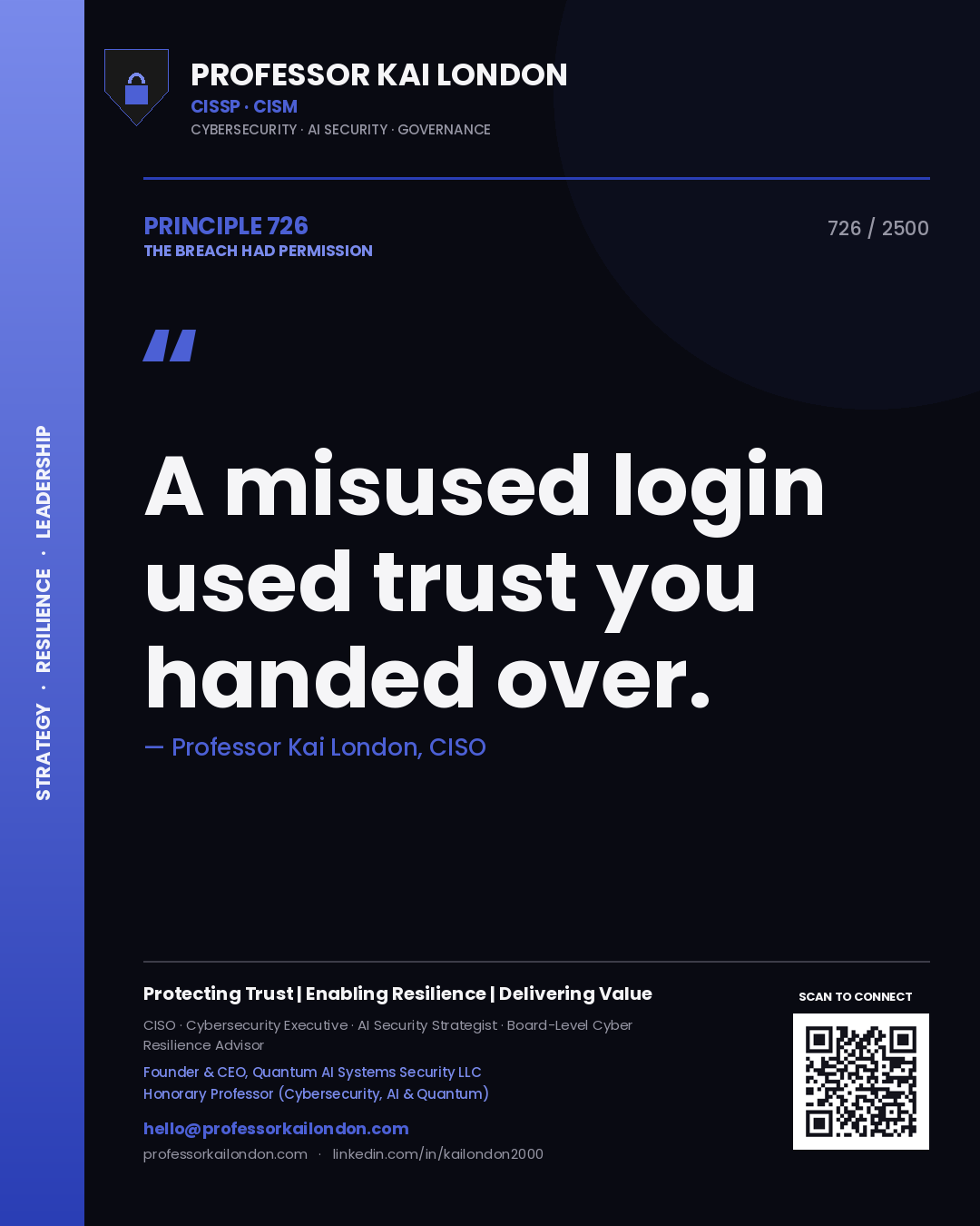 Professor Kai London principle 726: A misused login used trust you handed over.