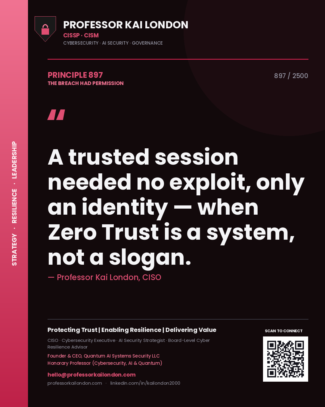 Professor Kai London principle 897: A trusted session needed no exploit, only an identity — when Zero Trust is a system, not a slogan.