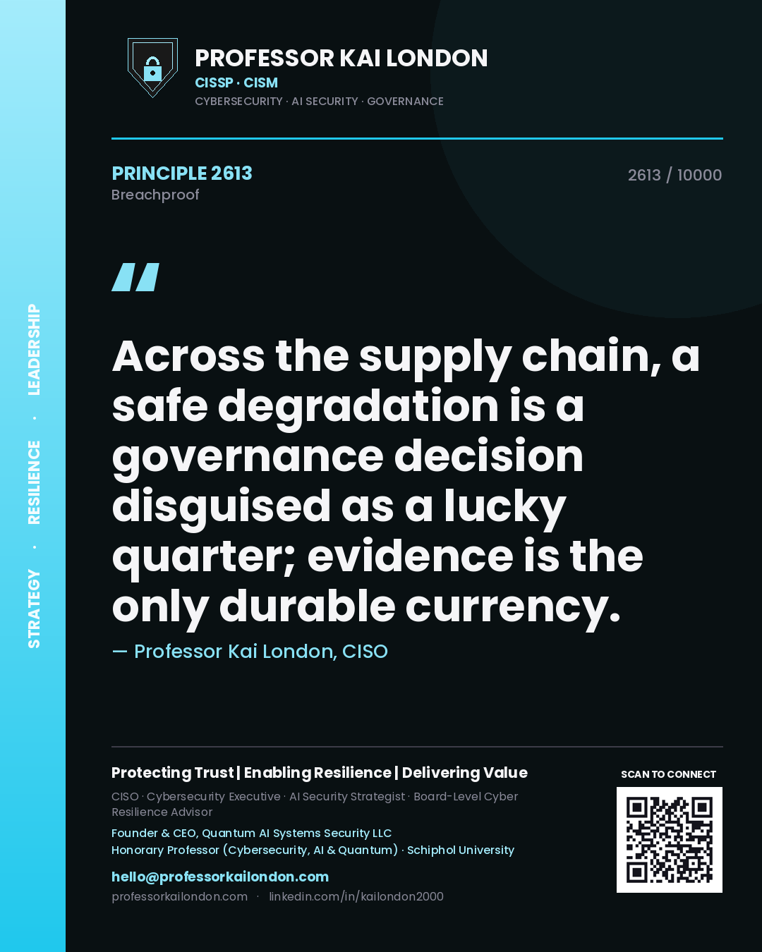 Professor Kai London principle 2613: Across the supply chain, a safe degradation is a governance decision disguised as a lucky quarter; evidence is the only durable currency.