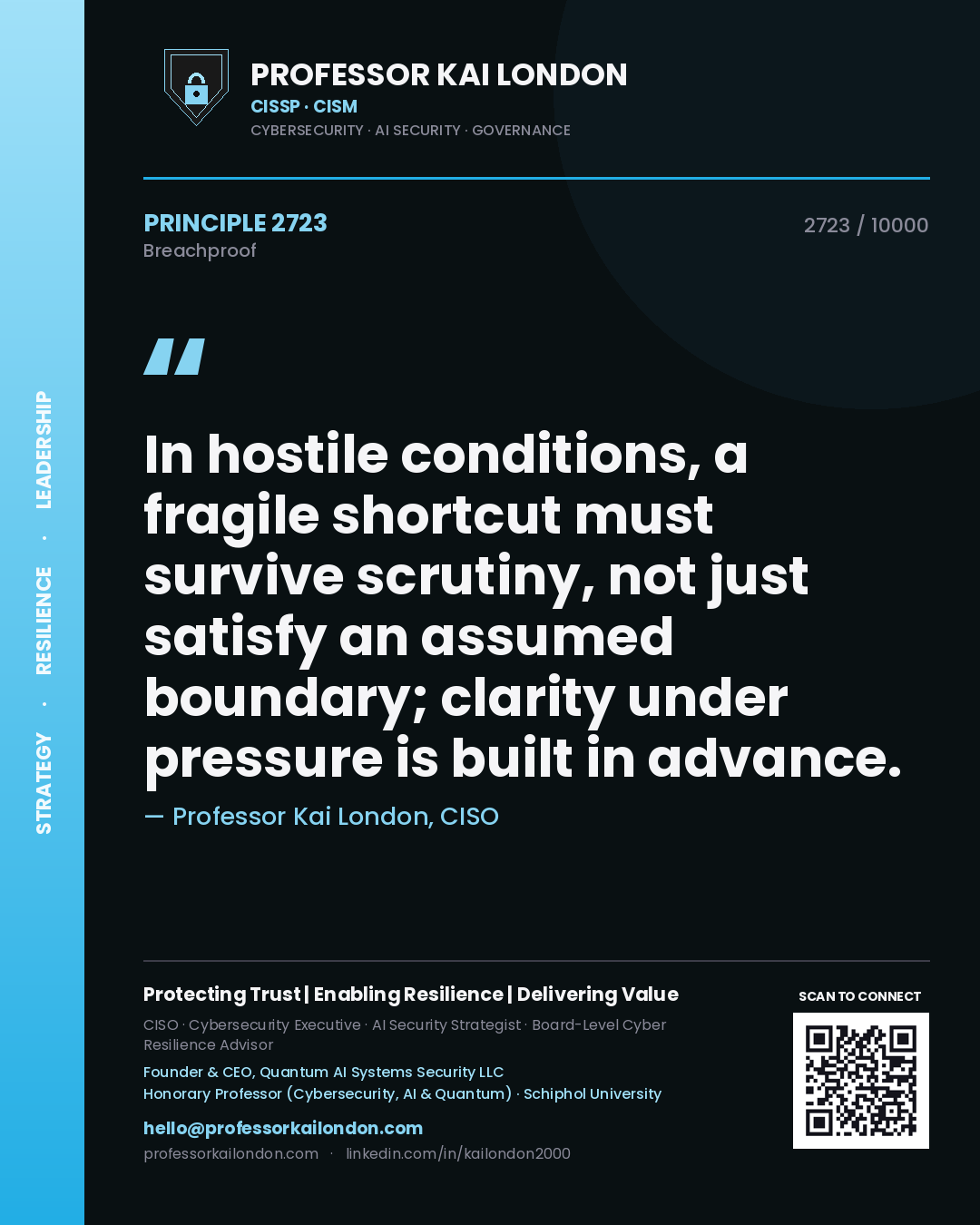 Professor Kai London principle 2723: In hostile conditions, a fragile shortcut must survive scrutiny, not just satisfy an assumed boundary; clarity under pressure is built in advance.