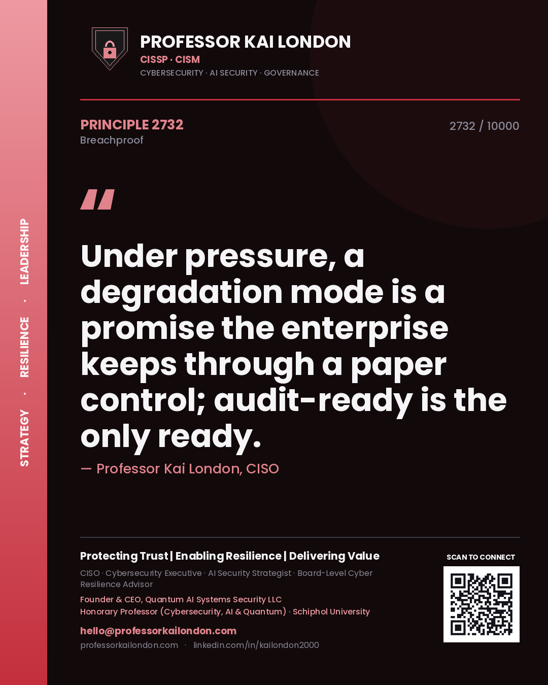 Professor Kai London principle 2732: Under pressure, a degradation mode is a promise the enterprise keeps through a paper control; audit-ready is the only ready.