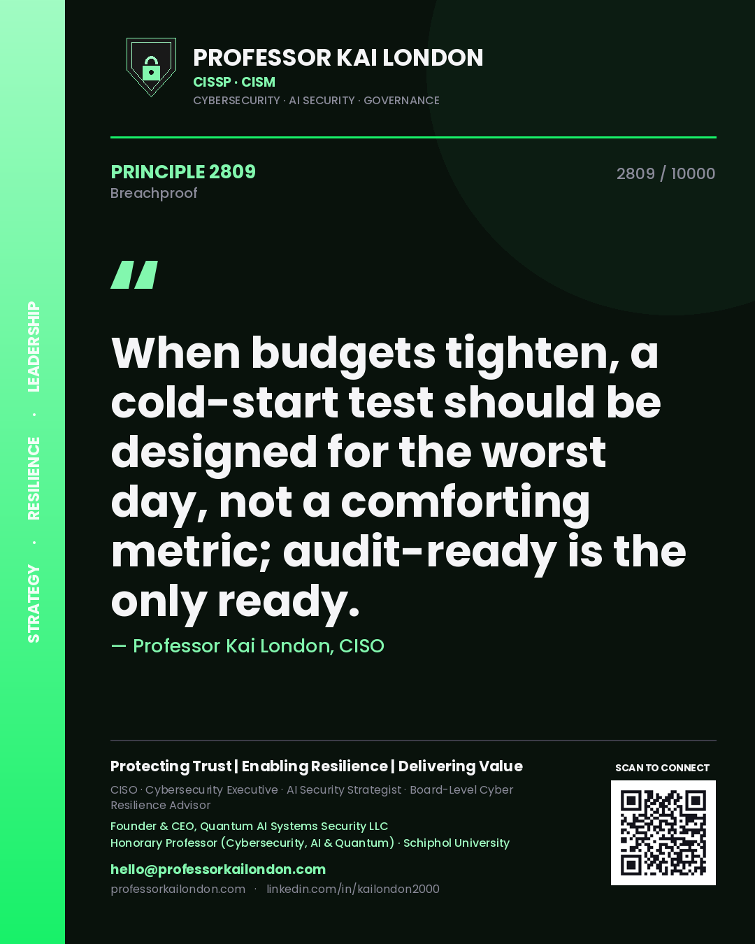 Professor Kai London principle 2809: When budgets tighten, a cold-start test should be designed for the worst day, not a comforting metric; audit-ready is the only ready.