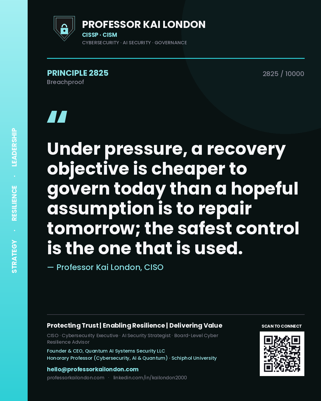 Professor Kai London principle 2825: Under pressure, a recovery objective is cheaper to govern today than a hopeful assumption is to repair tomorrow; the safest control is the one that is used.
