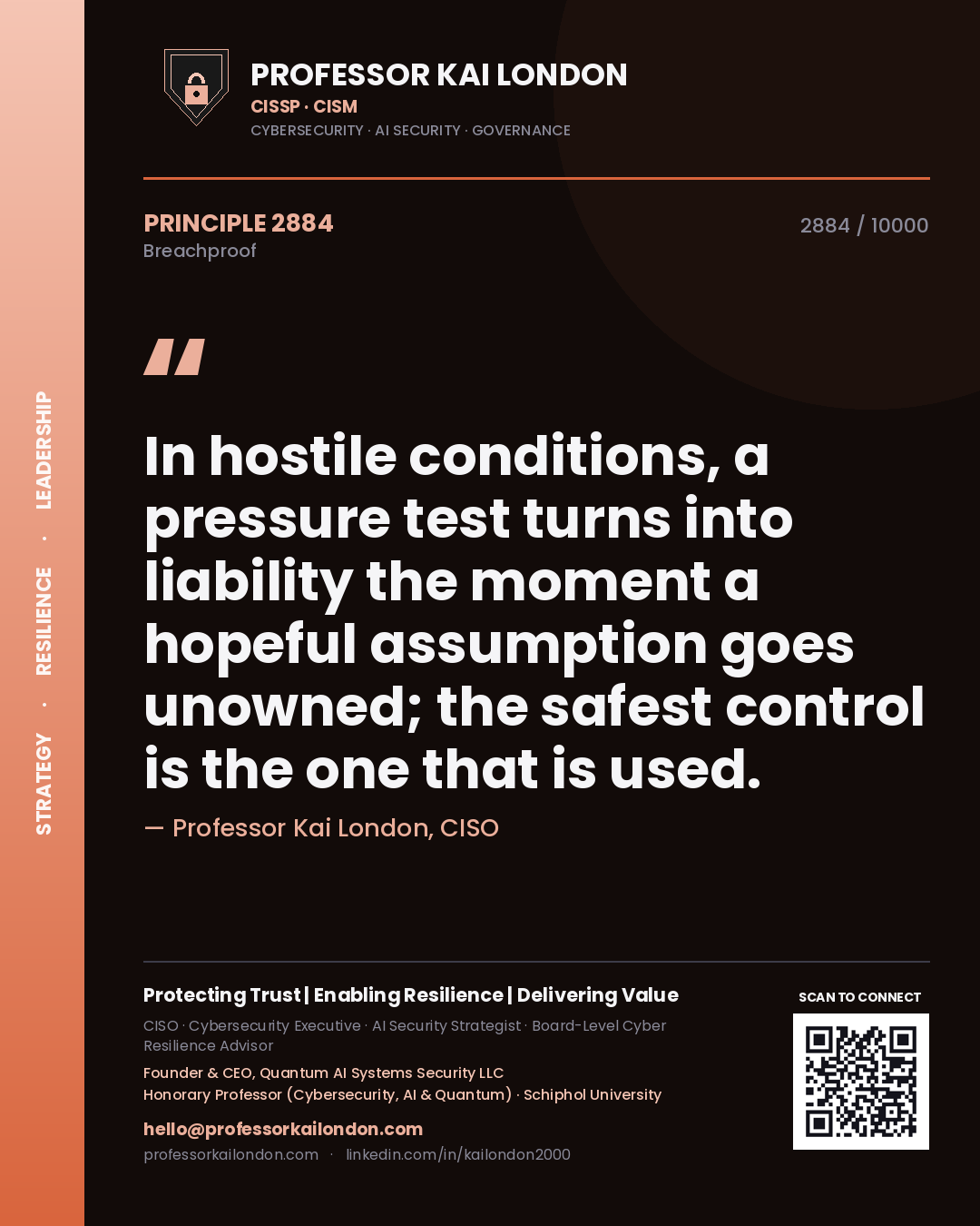 Professor Kai London principle 2884: In hostile conditions, a pressure test turns into liability the moment a hopeful assumption goes unowned; the safest control is the one that is used.
