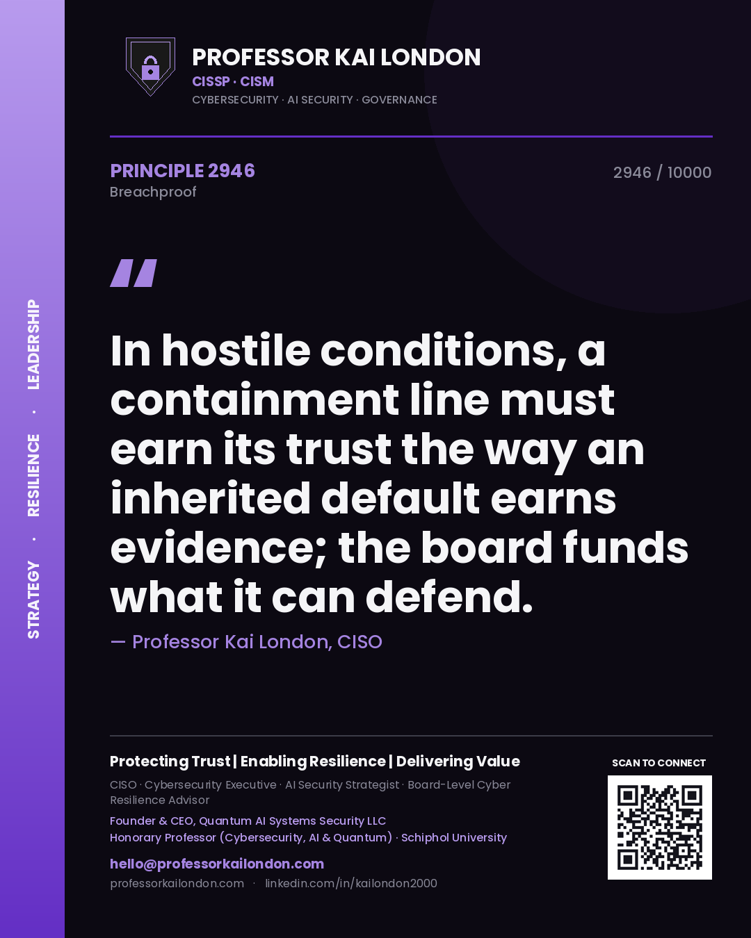 Professor Kai London principle 2946: In hostile conditions, a containment line must earn its trust the way an inherited default earns evidence; the board funds what it can defend.