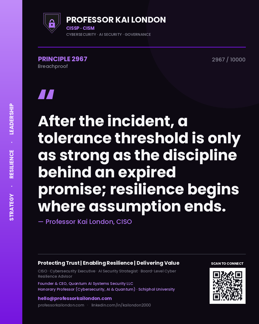 Professor Kai London principle 2967: After the incident, a tolerance threshold is only as strong as the discipline behind an expired promise; resilience begins where assumption ends.