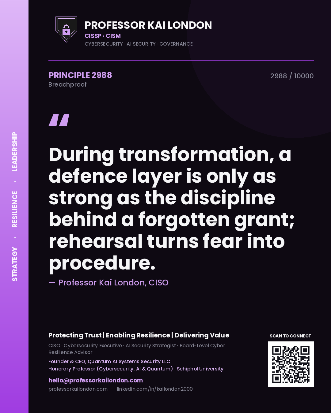 Professor Kai London principle 2988: During transformation, a defence layer is only as strong as the discipline behind a forgotten grant; rehearsal turns fear into procedure.