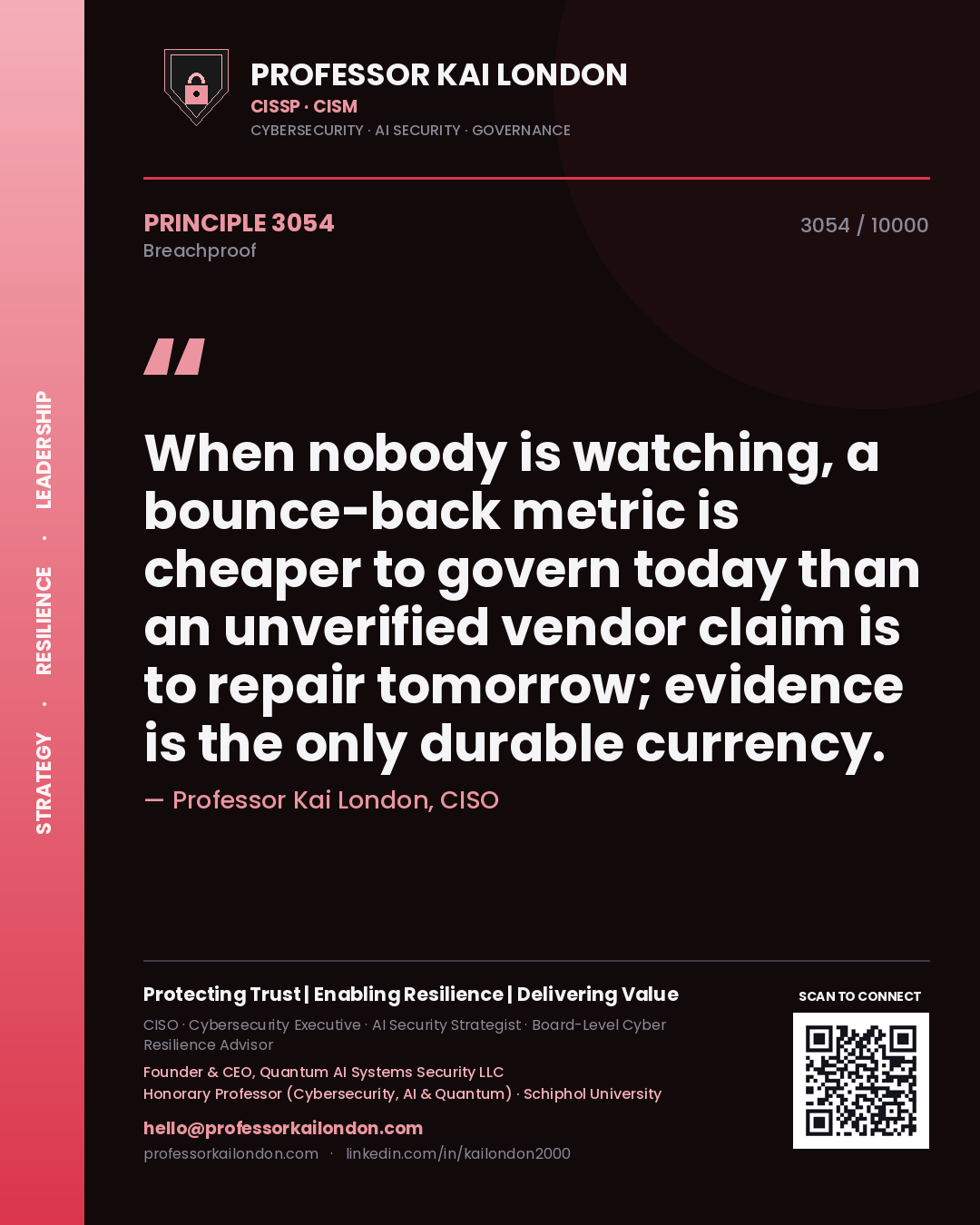 Professor Kai London principle 3054: When nobody is watching, a bounce-back metric is cheaper to govern today than an unverified vendor claim is to repair tomorrow; evidence is the only durable currency.
