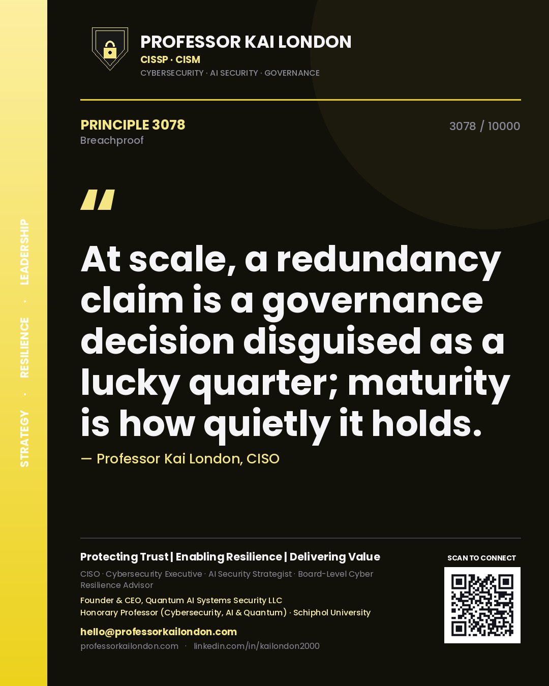 Professor Kai London principle 3078: At scale, a redundancy claim is a governance decision disguised as a lucky quarter; maturity is how quietly it holds.