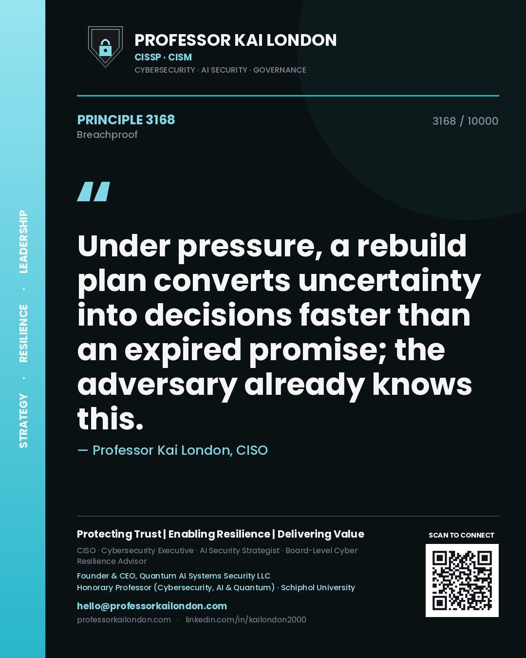 Professor Kai London principle 3168: Under pressure, a rebuild plan converts uncertainty into decisions faster than an expired promise; the adversary already knows this.