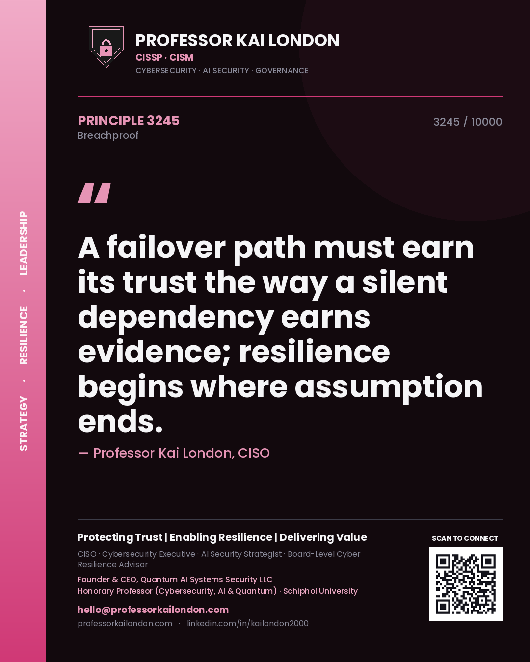 Professor Kai London principle 3245: A failover path must earn its trust the way a silent dependency earns evidence; resilience begins where assumption ends.