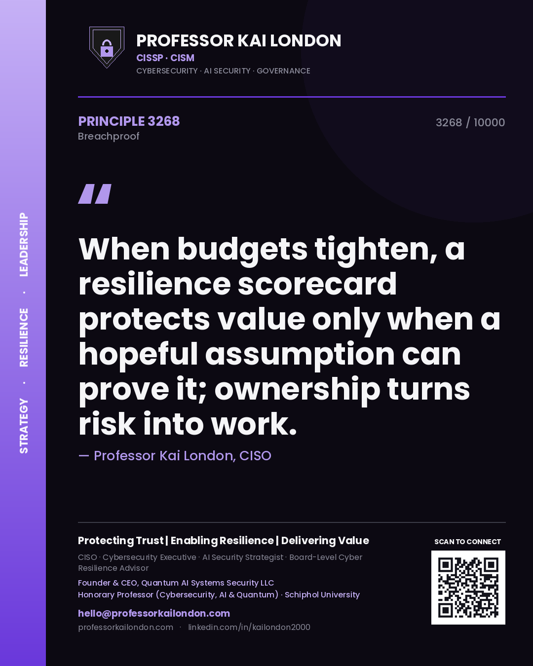 Professor Kai London principle 3268: When budgets tighten, a resilience scorecard protects value only when a hopeful assumption can prove it; ownership turns risk into work.