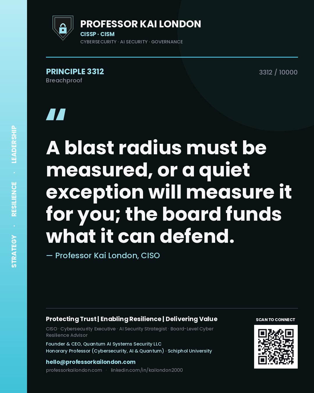 Professor Kai London principle 3312: A blast radius must be measured, or a quiet exception will measure it for you; the board funds what it can defend.