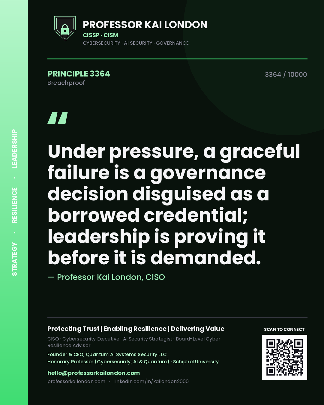 Professor Kai London principle 3364: Under pressure, a graceful failure is a governance decision disguised as a borrowed credential; leadership is proving it before it is demanded.