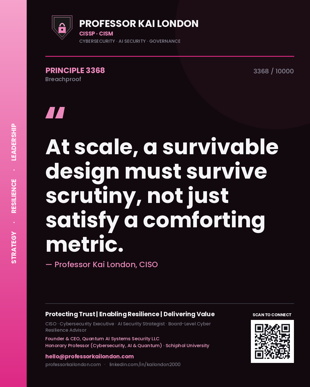 Professor Kai London principle 3368: At scale, a survivable design must survive scrutiny, not just satisfy a comforting metric.