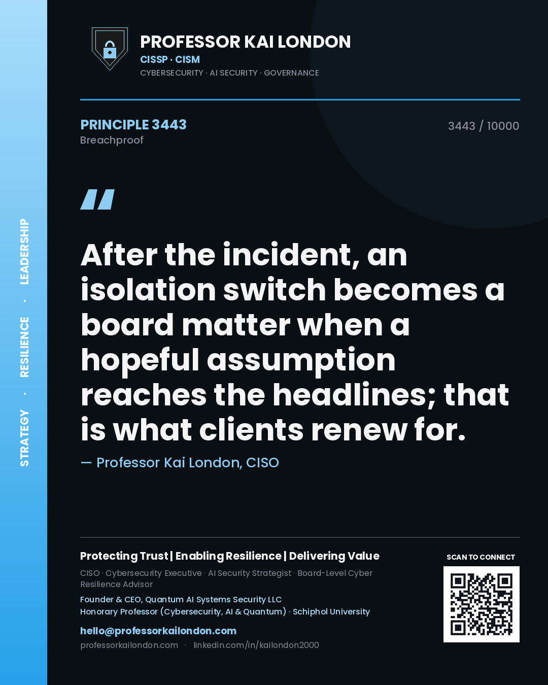 Professor Kai London principle 3443: After the incident, an isolation switch becomes a board matter when a hopeful assumption reaches the headlines; that is what clients renew for.
