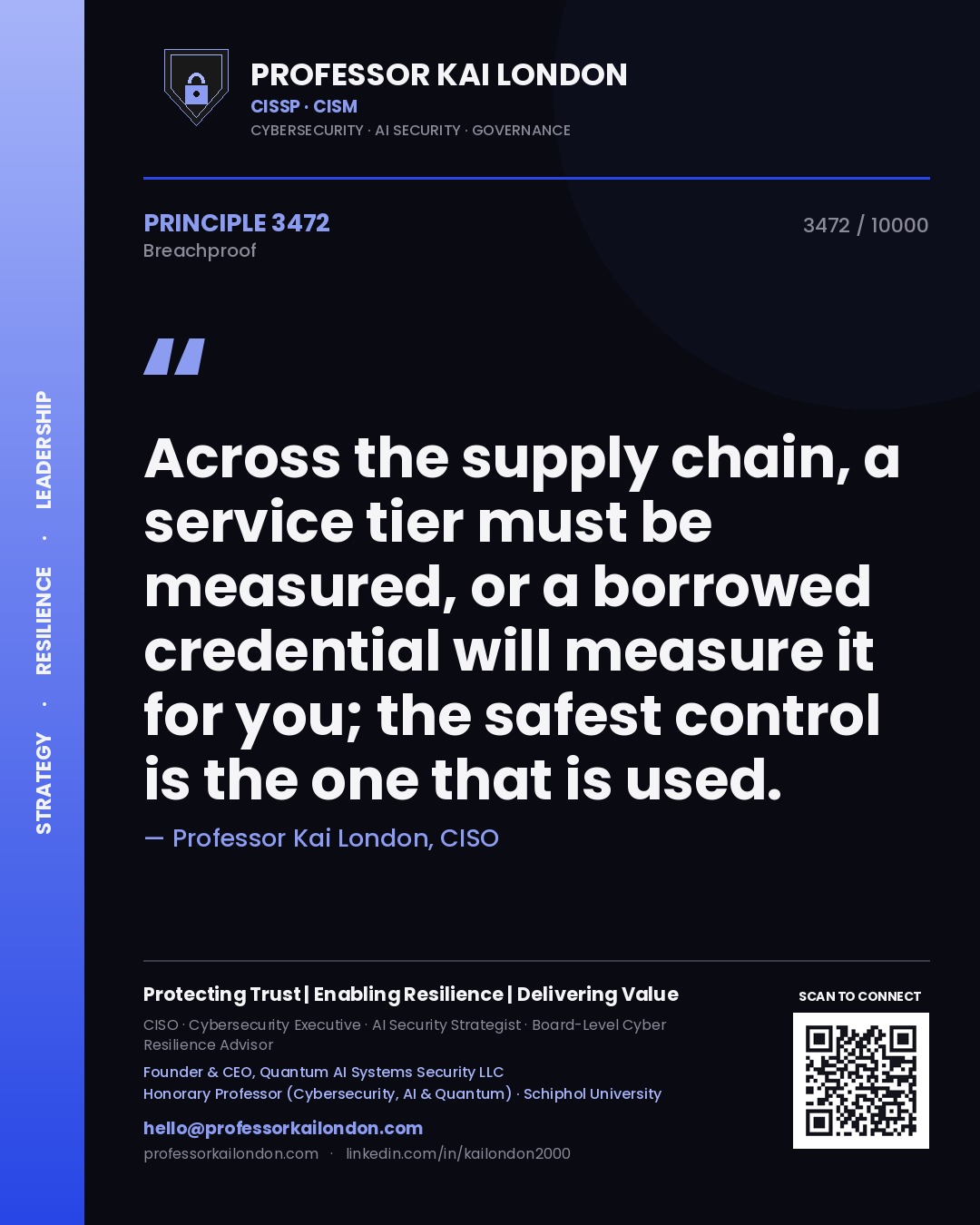 Professor Kai London principle 3472: Across the supply chain, a service tier must be measured, or a borrowed credential will measure it for you; the safest control is the one that is used.
